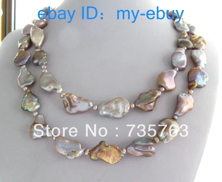 

HOT 00176 27mm Purple & Brown Keshi Keishi Baroque Freshwater Pearl Necklace 32-33