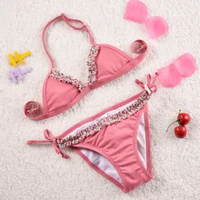 Новинка года, купальный костюм для девочек возрастом от 2 до 10 лет, детский купальный костюм розового цвета с цветочным рисунком, купальный костюм из двух предметов для девочек, Biquini Infantil G50-CZ940