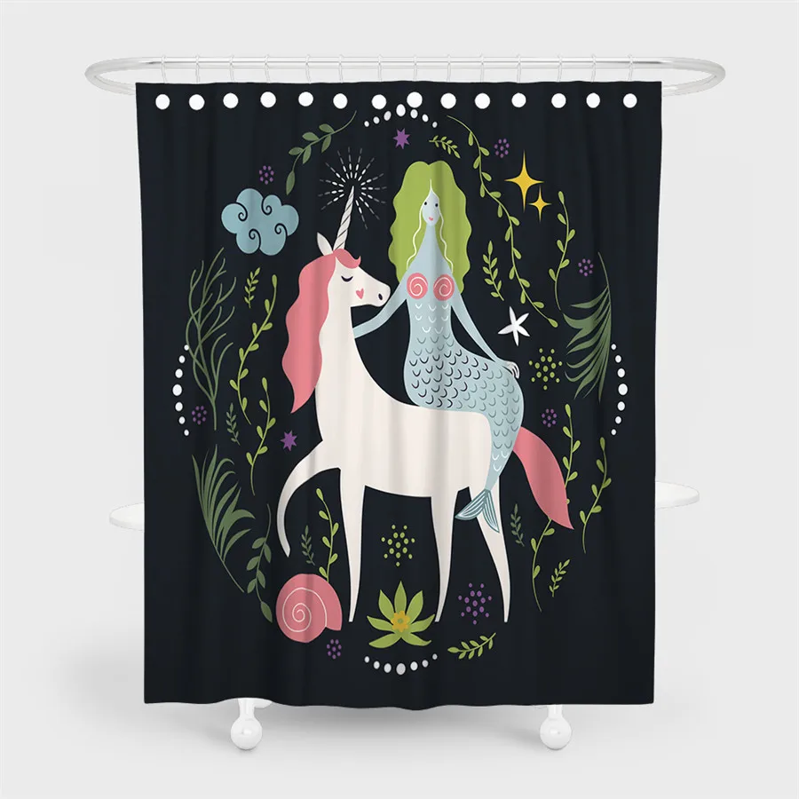 3D Beach Unicorn Shower Curtain Bathroom Waterproof Polyester Printing Curtains for Bathroom Shower