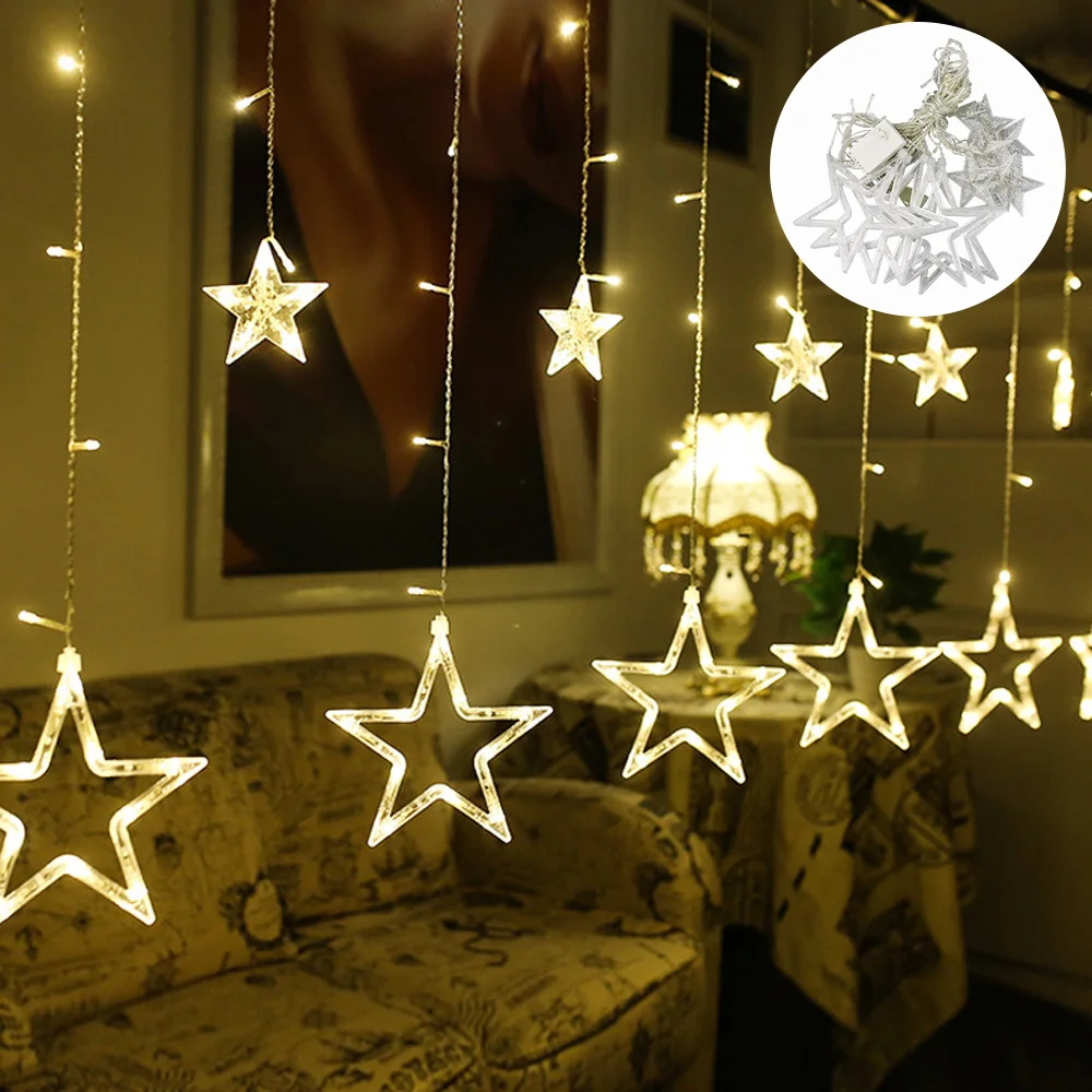 

138 LEDs Indoor / Outdoor LED String Lights Christmas Curtain Flashing Light Stars 8 Modes LED Fairy Light Wedding Decor 220V