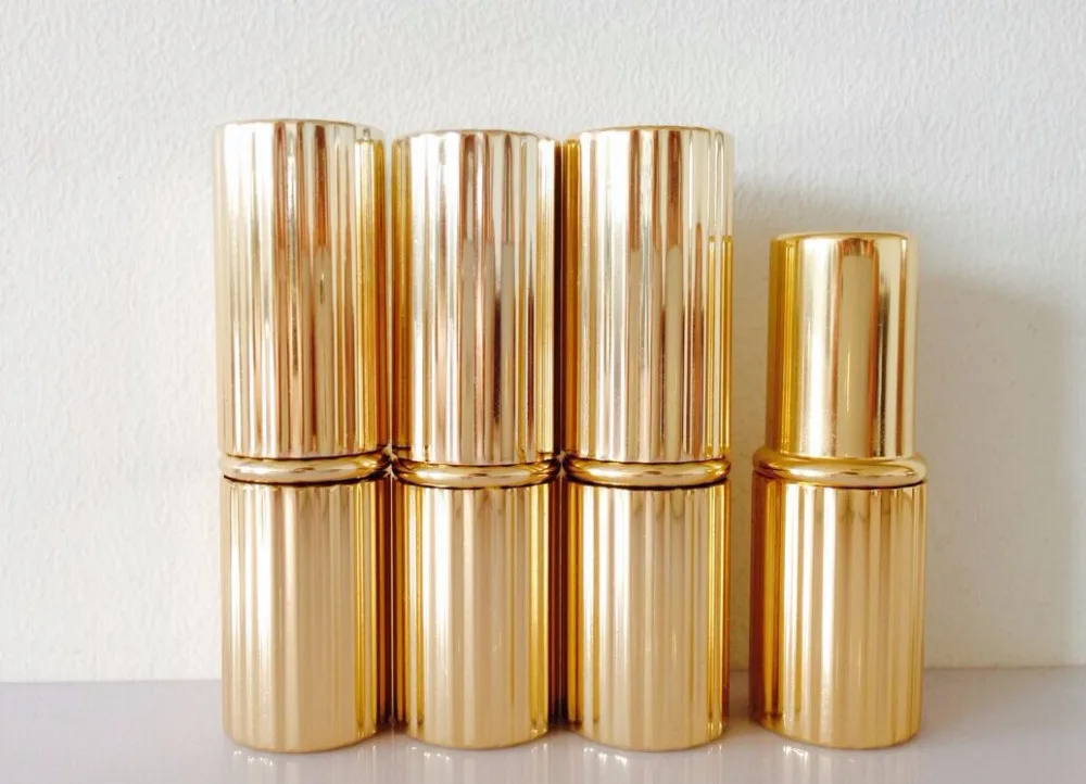 50 pcs wholesale gold empty round shape aluminum lip stick tube 4g , golden lipstick container