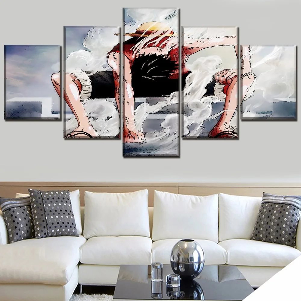 

One Set Framework Or Unframed 5 Panel Anime One Piece Monkey D. Luffy Poster Canvas HD Print Painting Modern Wall Art Decorativ