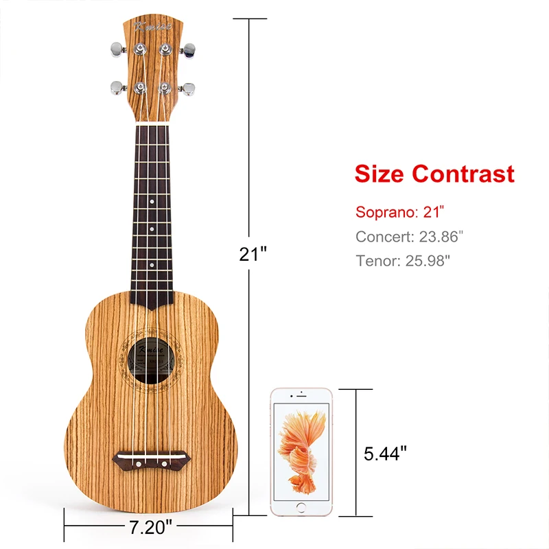 Kmise сопрано Гавайские гитары укулеле Ukelele Uke Zebrawood 21 дюймов начинающих комплект с Gig Bag тюнер ремень струны Capo медиаторы 9 Аксессуары