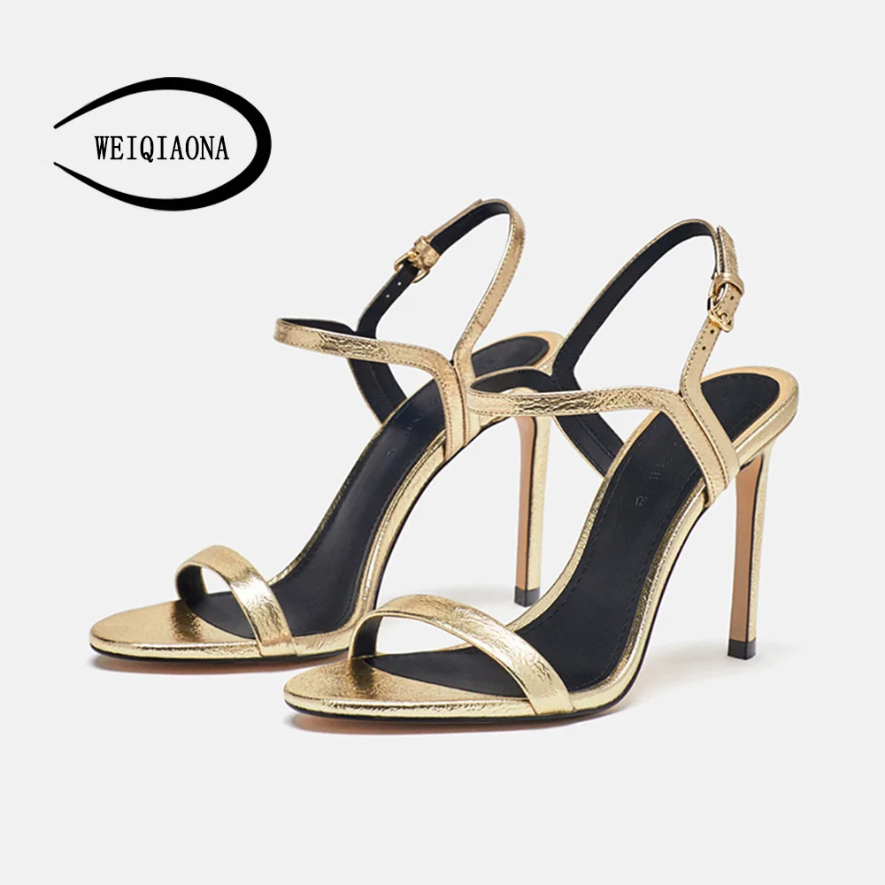 

WEIQIAONA summer high heel stiletto round leather women's sandals