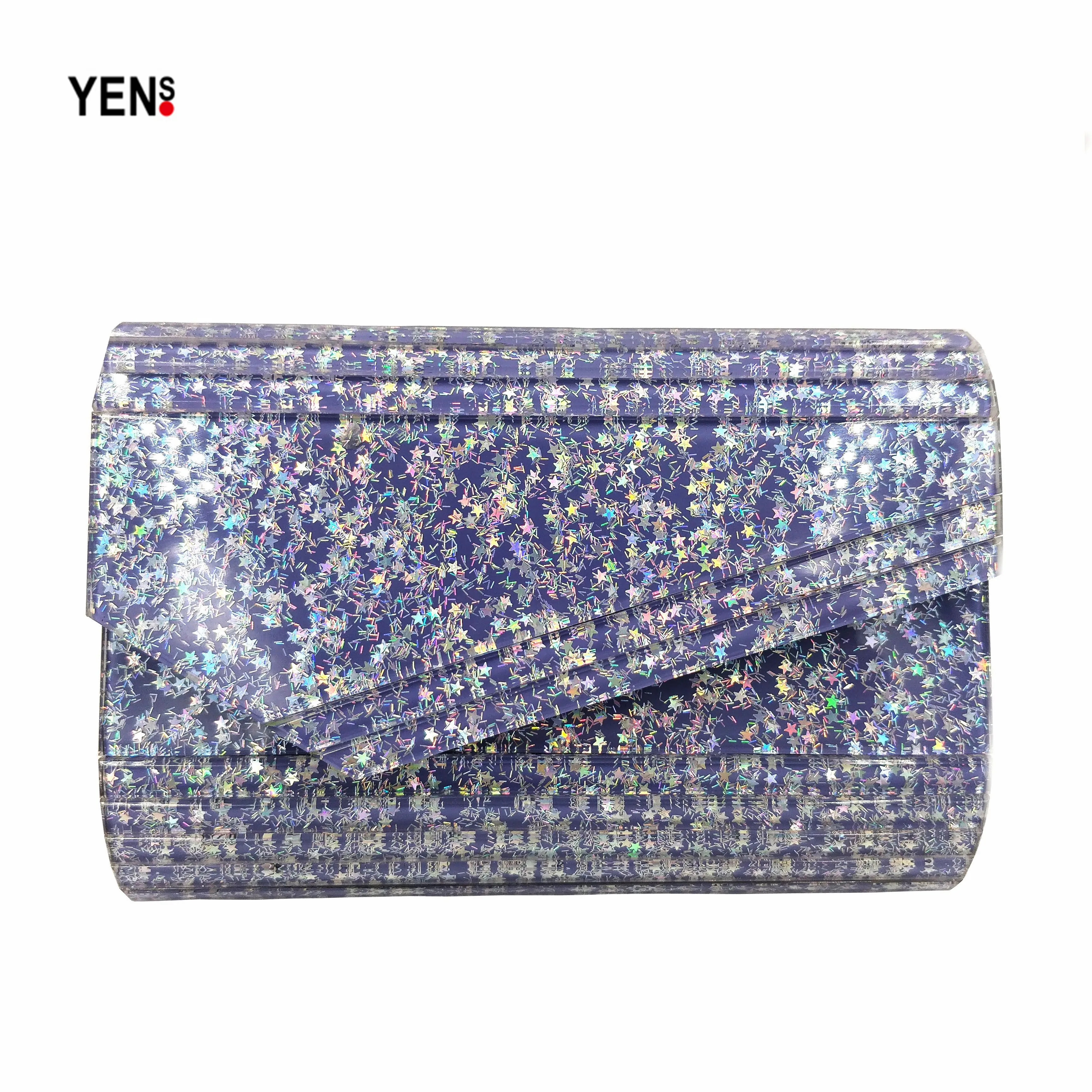 Новые женские бумажник модного бренда Фиолетовый Блестки акрил вечерние сумки
