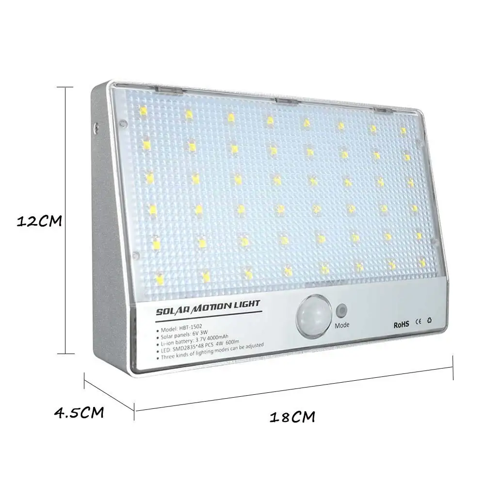 Sensor de Movimento ao ar Segurança à Prova Luz da Noite Quente Solar Livre Iluminação 600lm Dwaterproof Água Rua Jardim Pátio Parede 3 Modos 48led Luz 4 ao ar livre iluminação 600lm segurança à