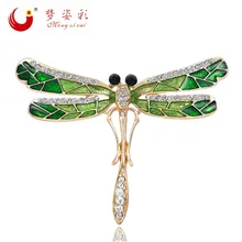 Bijoux Yeşil Kristal Dragonfly Broş Kadınlar Için Kadın Böcek kristal broşlar Kanal Pin broş para olarak mulheres Takı