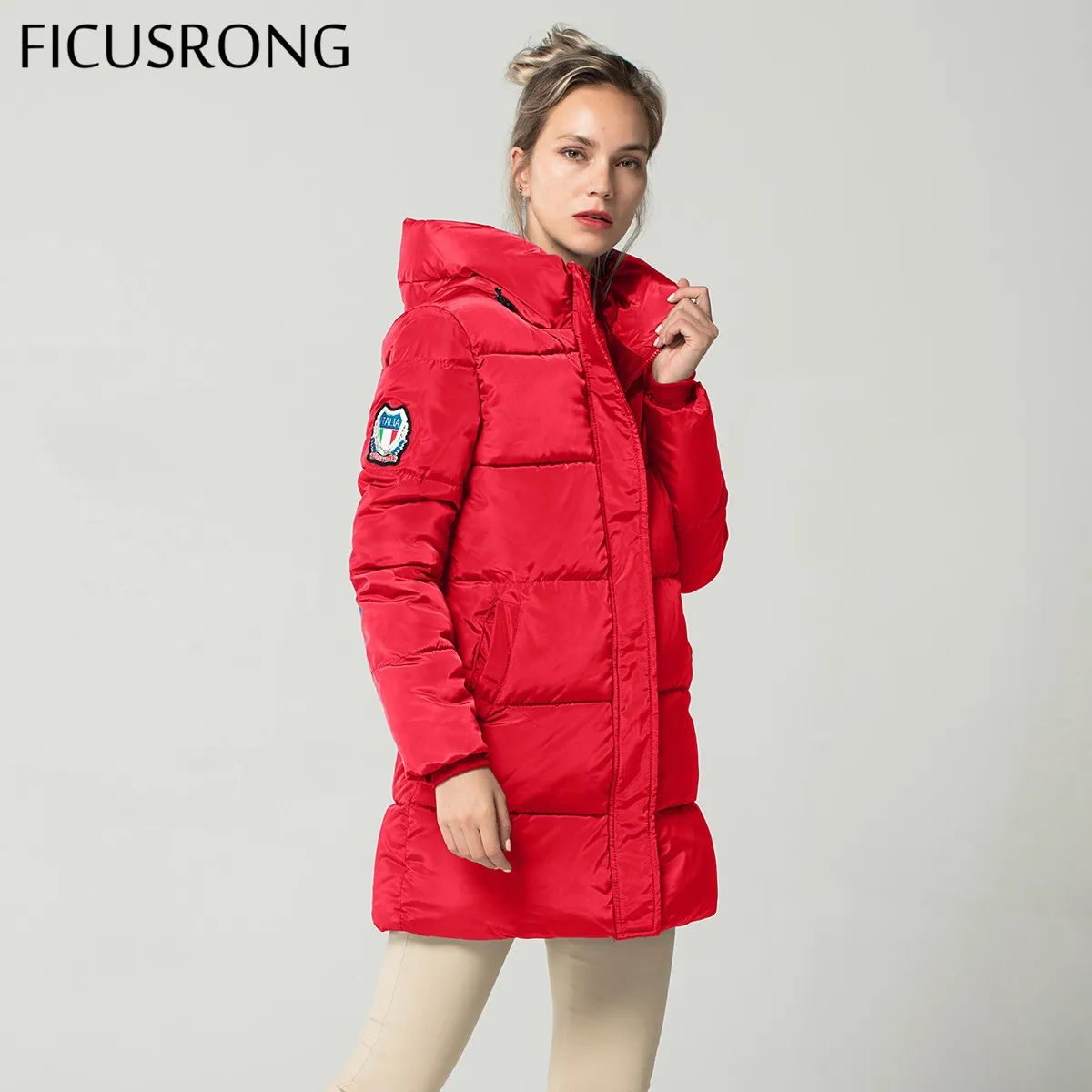 New Long Basic Jacket Female Women Winter Hooded Coat Thick Cotton Jacket Womens Outerwear Tops casaco feminino FICUSRONG 2018