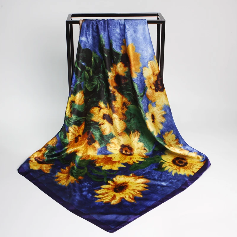 

Silky Scarf 100% Silk Satin Scarf Female Women Shawls Bandana Luxury Brand Wrap Scarf hijab bufanda 90*90 Leopard neck scarf