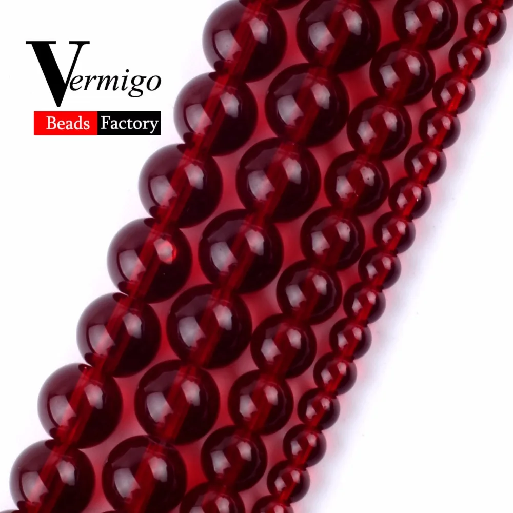 

High Quality Garnet Red Glass Czech Beads Natural Stone Round Loose Beads For Jewelry Making 4-12mm Diy Bracelet 15" Wholesale