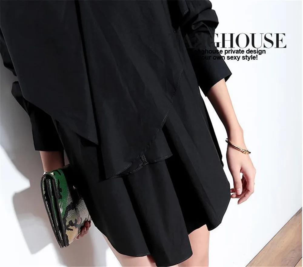 Plus size L-3XL Autumn Chiffon Loose Blouse Women Fake 2 PCS Clothing Long Sleeve Casual Shirt Casual Oversized Top (16)