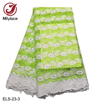 

Milylace latest African guipure cord lace fabric summer green embroidery lace fabric with shiny stones for lady dresses ELS-23
