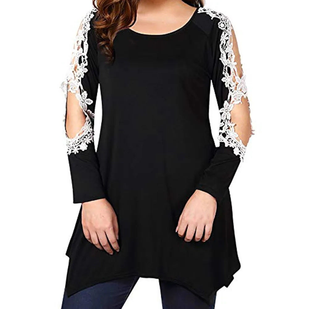 

Plus Size 3XL 4XL 5XL Top Blouse Women Lace Patchwork Long Tunic Large Size Shirt Female Elegant Work Shirt Casual Blouse8.5#10