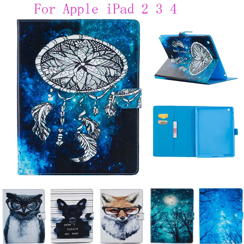 

For Apple iPad 2 3 4 9.7 inch Case Cover Tablet Cartoon Animals Print Case Soft TPU+PU Leather Skin Stand Protector Shell Funda