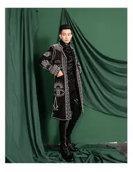 Настоящий мужской, Азиатский размер черный барокко вышивка бисером события/красный ковер/звезды/роскошное длинное пальто/сценическое