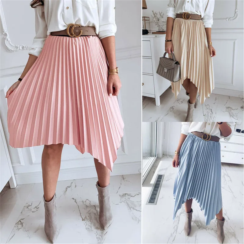 Летние повседневные и свободные однотонные мягкие и тонкие женские новые BOHO бандажная туника миди женские с высокой талией гофрированные длинные юбки