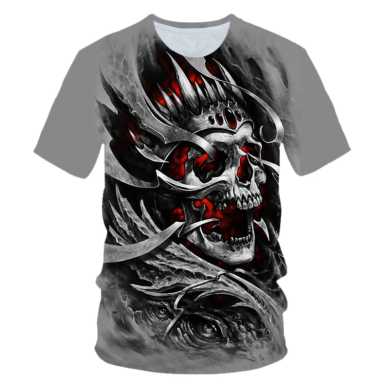 New hot men's summer skull poker print men's short-sleeved T-shirt 3D T-shirt casual breathable season hip-hop brand T-shirt 6XL