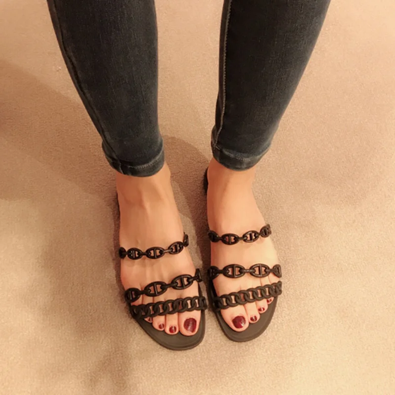 

2018 Slipper Woman Narrow Band Hallow Out Women Summer Beach Shoe Woman Flats Hot Runway Star Brand Design Women Slides Open Toe