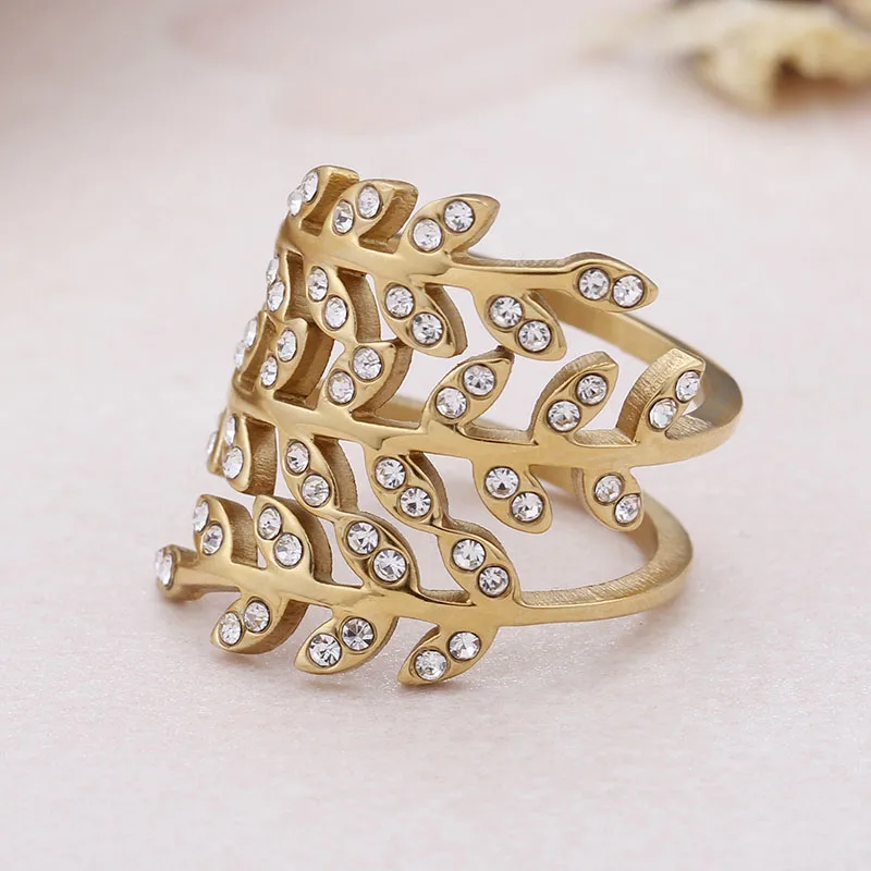 Fashion New Twig Leaves Wedding Ring AAA+ Cubic Zirconia Stainless Steel Ring for Women Personality Party Jewelry Gift