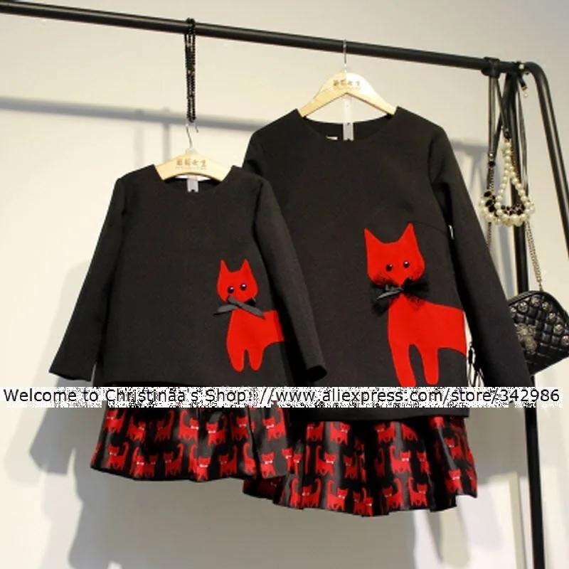 

2018 women's wear Kids clothing Family Paternity Clothes mom girl Lady Mother Daughtercute red kitten Cats printing suits set
