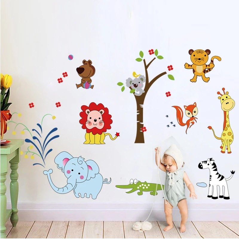 Animal Wall Stickers Decals Jungle Zoo Lion Owl Nursery Baby Kids Bedroom Art 