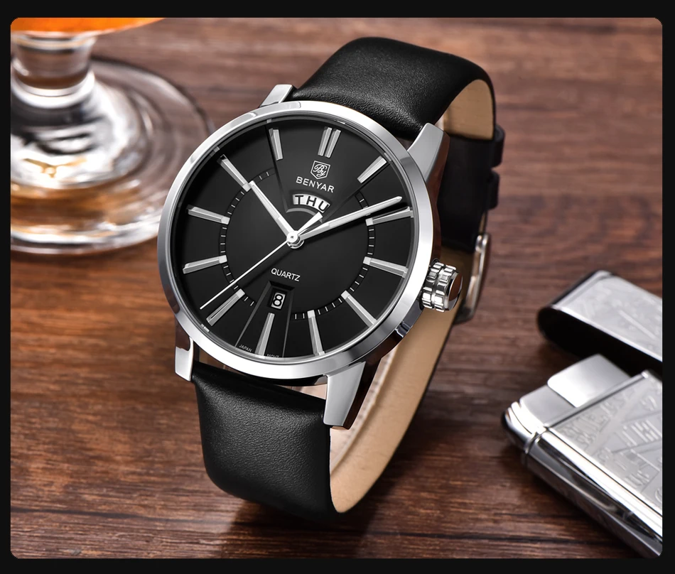 BENYAR часы набор для мужчин бизнес Кварцевые часы Модные Аналоговые роскошные мужские кожаные Наручные часы водонепроницаемые часы Montre Homme