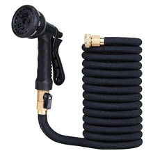 Garden hose 25-75 foot expansion hose portable set dark black solid brass fitting 8 function nozzle for garden, garden car wash