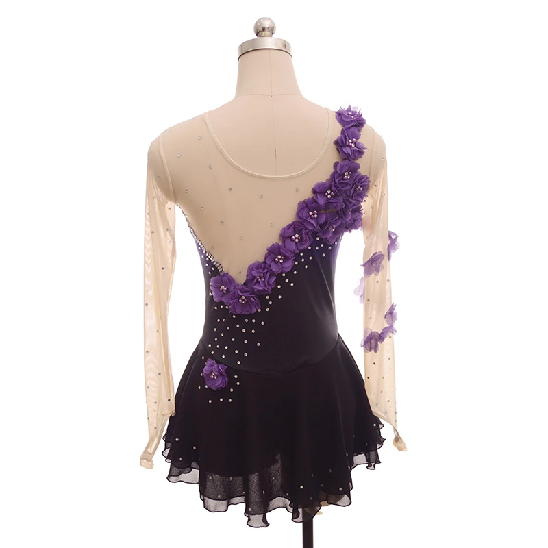 customized ice figure skating dress rhythmic gymnastics adult child girl show skirt competition purple rhinestone long sleeve