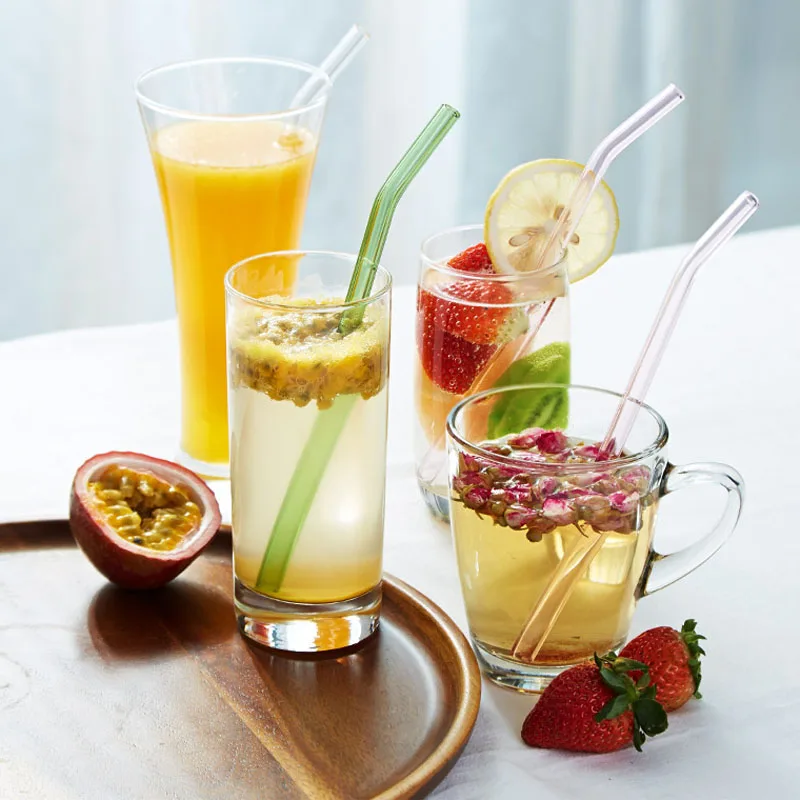 

15cm x 5cm x 0.8cm Glass Drink Straws Bent Reusable Straw For Smoothies, Tea, Juice, Water, Essent Glass straw
