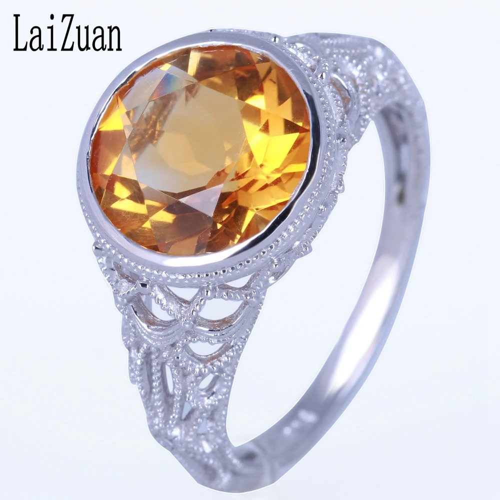 LaiZuan Настоящее 10 к белое золото Сертифицированный круглый 3.05ct натуральный цитрин алмаз обручальное кольцо для женщин винтажные антикварные ювелирные изделия