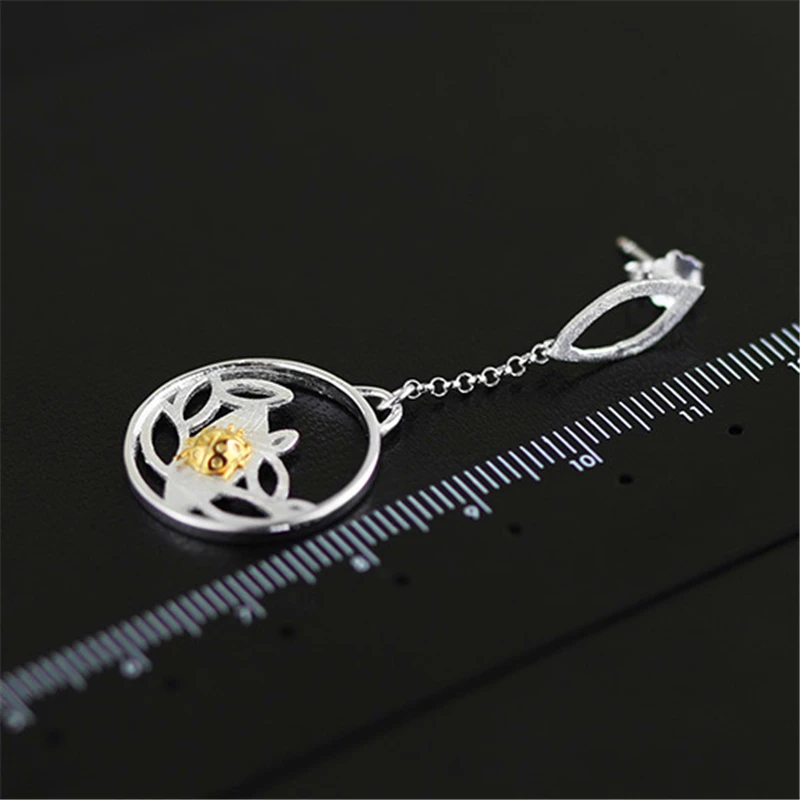 Lotus Fun Real 925 Sterling Silver Drop Dangle Earrings for Women Round Ladybug Beetle Tassel Earings Fine Jewelry Dropshipping