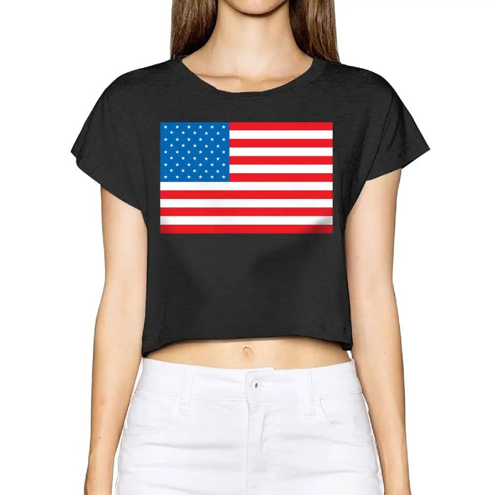 SAMCUSTOM Camisetas Настоящее короткие американский флаг 3D Печать Лето Уличная мода футболка анархии Голый живот сексуальные футболка Для женщин