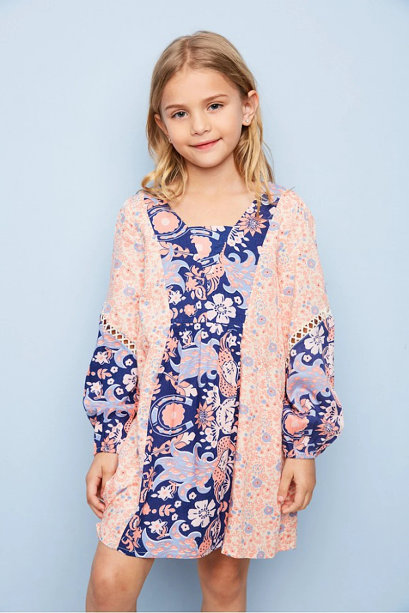 Teenager Print Floral Dresses Junior Fashion Cotton Dress Big Babies