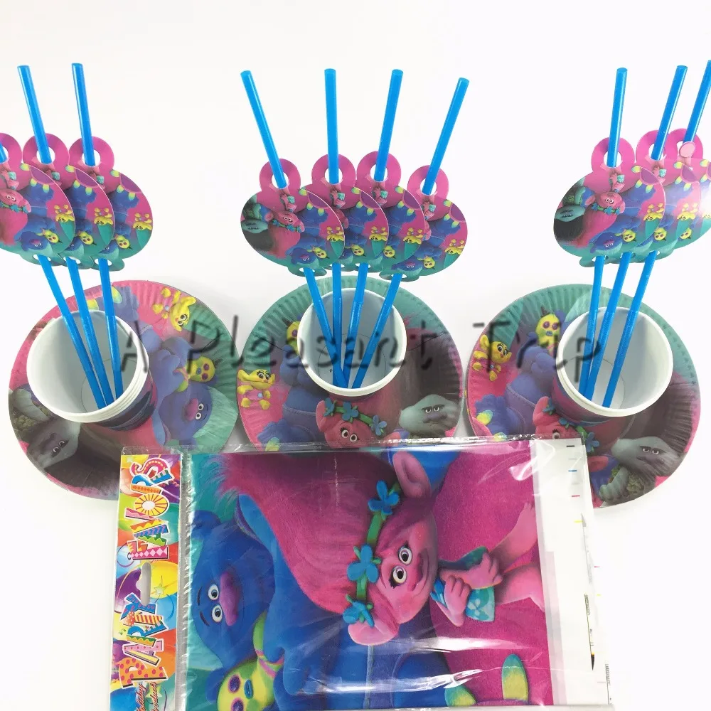 

31pcs\lot Trolls theme baby shower decoration birthday party straw theme paper cup children's decoration package party supplies
