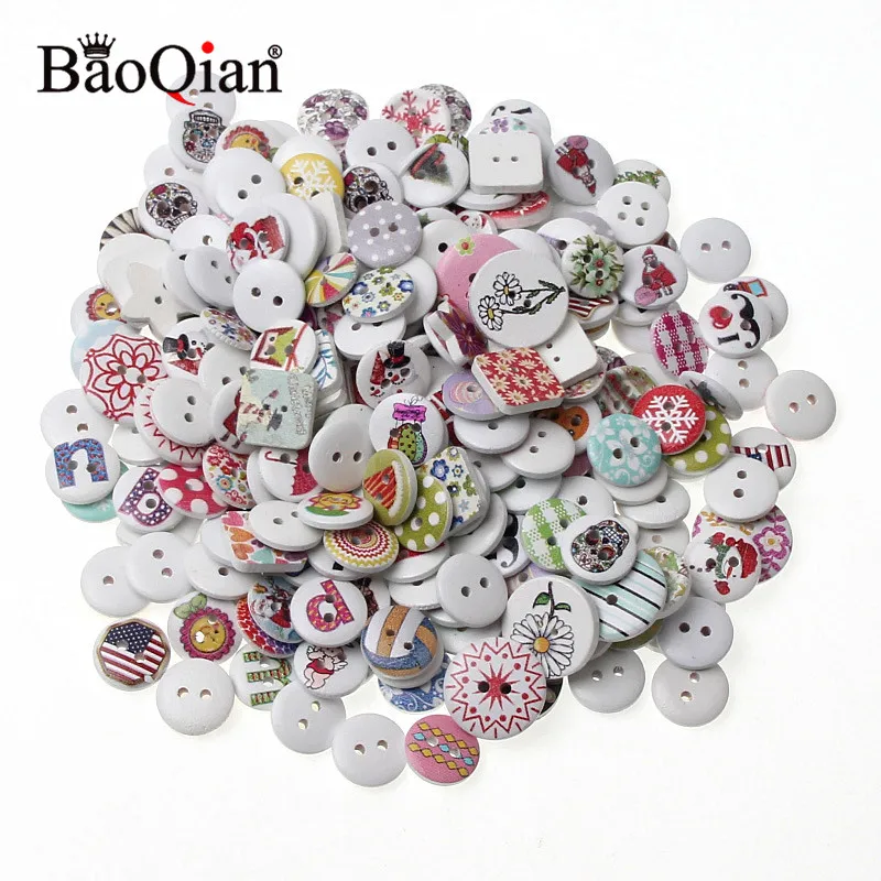 

Mixed Wood Buttons Craft Handmake Scrapbooking Sewing Clothing Accessories 2 Holes Buttons Painted Sewing Crafts 20/50/100PCS