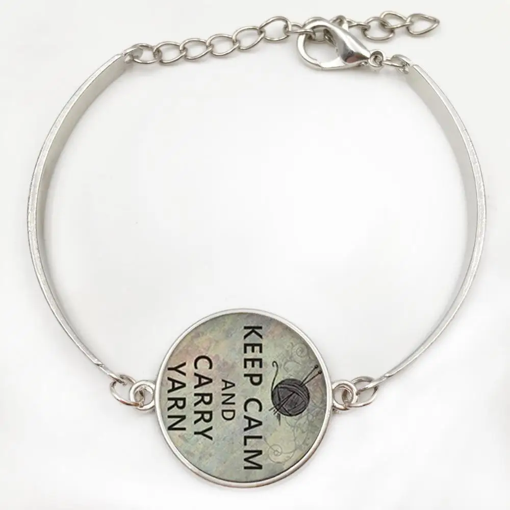 1 шт. 20 Keep Calm and Carry Пряжа вязальщиц, вязание браслет Шарм, вязание Jewelry стекло браслет и браслет - Окраска металла: 2
