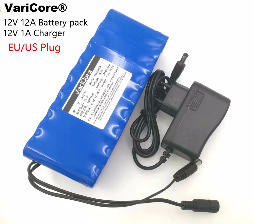 

VariCore New 12V 12000mAh battery pack 18650 Li Ion Camera battery with PCB Protection and 12.6V 1A Charger EU / US plug