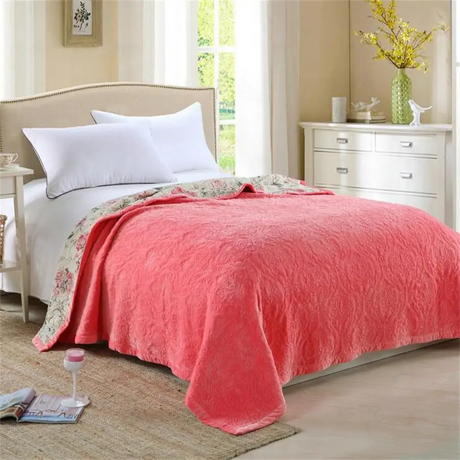 

Double Layer Available Soft, Warm and Breathable Fleece Blankets with Solid Color Bedspread Quilt Queen King Size