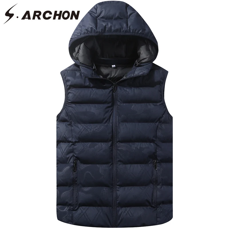 S.ARCHON Winter Tactical Sleeveless Vest Men Military Cotton Hoodie Male Casual Street Vest Multicam Photography Waistcoats 