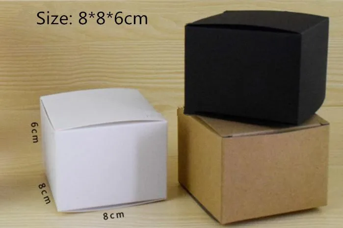 

50pcs/lot-8*8*6cm Blank White Black Kraft Gift Box For Cosmetic Bottle Jar Craft Gift Handmade Soap Candle Storage valve tubes