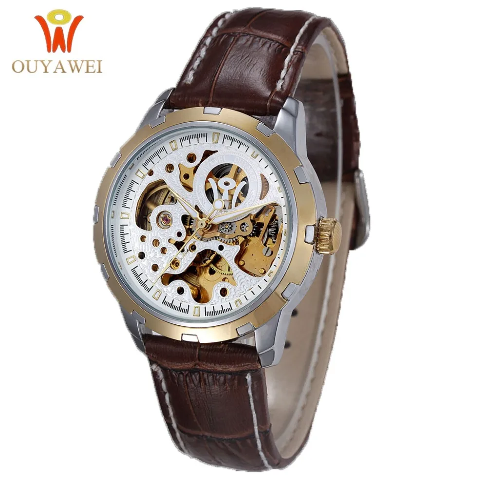

Automatic Mechanical Watch Men Hot Skeleton Watches Gold Wristwatch Luxury Brand OUYAWEI Men's Watch