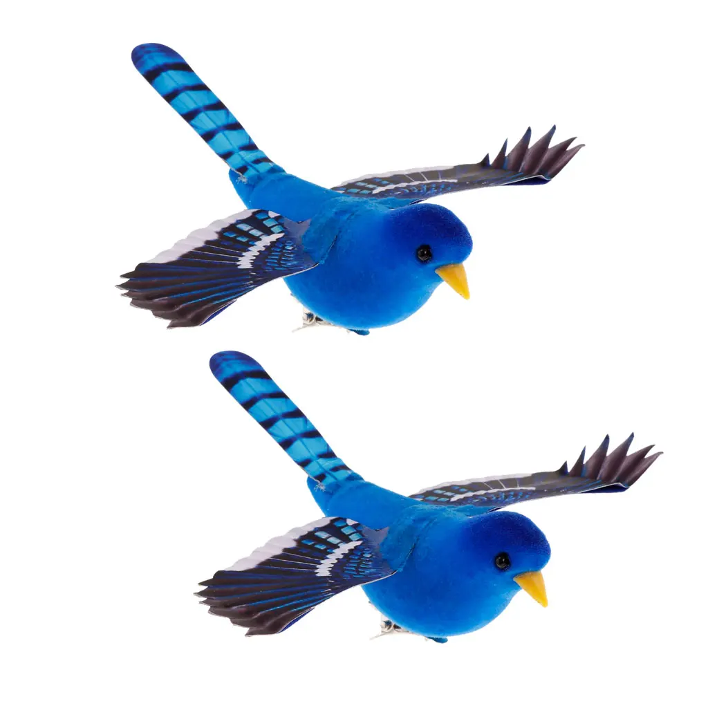 2x Artificial Realistic Clip On Foam Feather Garden Birds Decoration Crafts