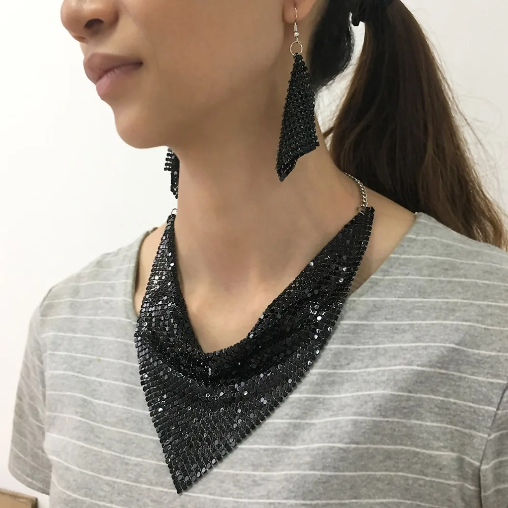 MANILAI Indian Jewelry Set Chic Style Shining Metal Slice Bib Choker Necklaces Earrings Party Wedding Fashion Jewelry Sets 2018