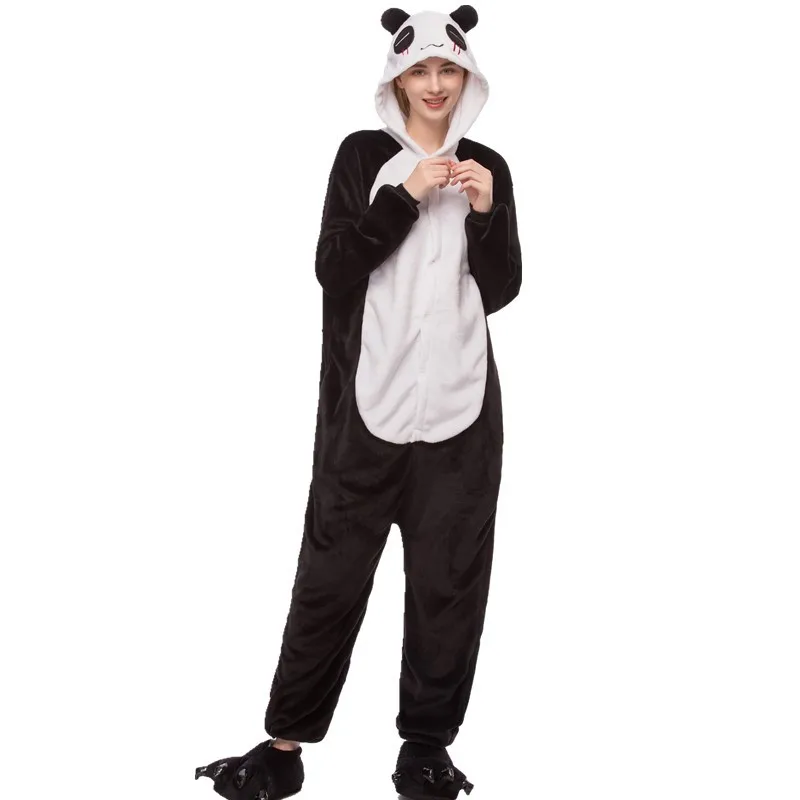 Cute Cartoon Kungfu Panda Pajamas For Women Adult Animal Onesie Flannel Long Sleeve Hoodie Winter Pyjama Warm Sleepwear Pijama