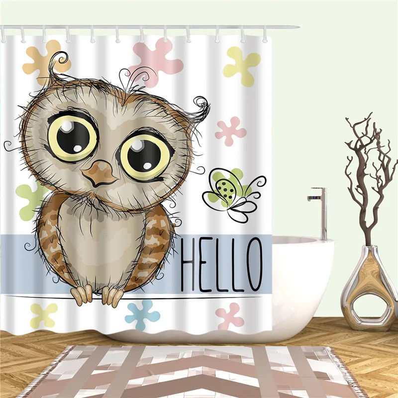 

3d polyester fabric Cartoon Owl printed bath screen shower curtain in the bathroom waterproof cortinas para bano home decoration