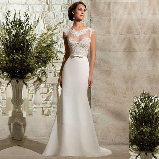 amsale wedding gown tulle neck & back appliqued see through vestidos