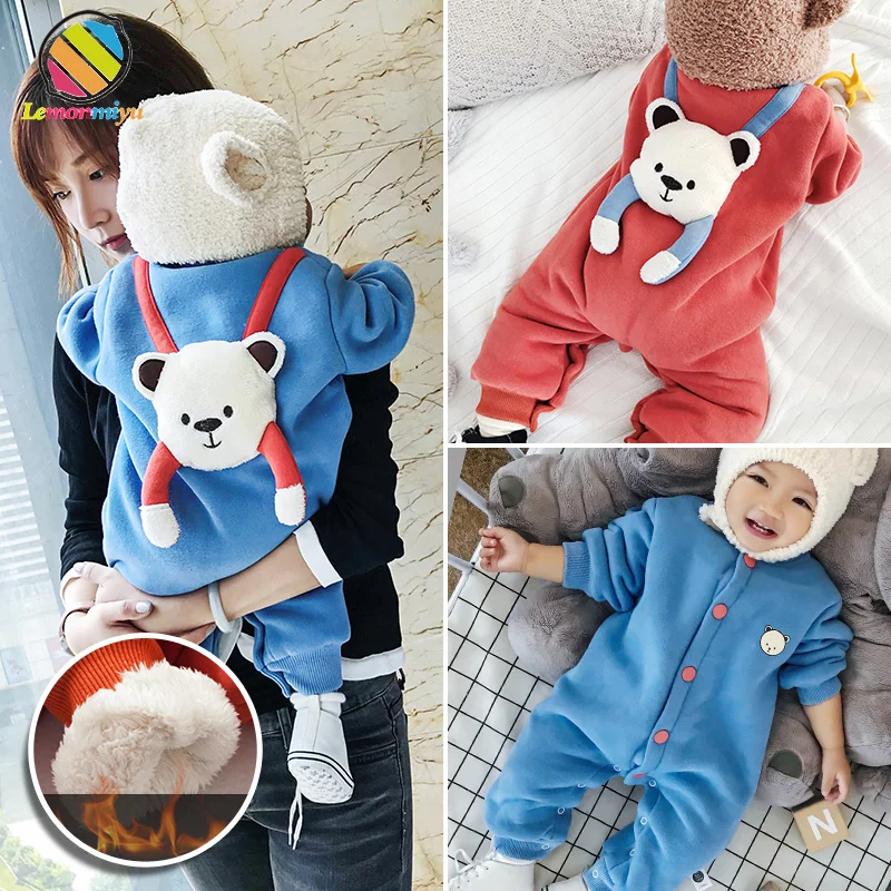 

Lemonmiyu Baby Cartoon Warm Rompers For Newborn 3D Bear Toddler Overalls O-neck Thicken Cotton One-Piece Winter Baby Clothing