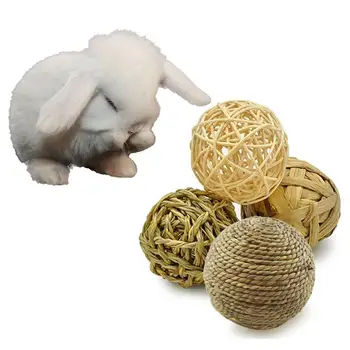 

4 Pcs Bird Parrot Rabbit Play Toy Parakeet Straw Vine Rattan Ball Pet Cage Decor