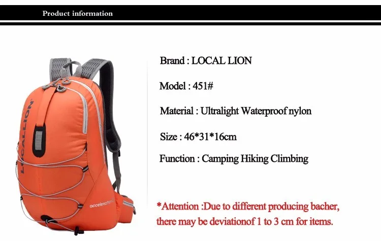 LOCALLION 20L Unisex Bicycling Hiking Climbing Cycling Backpack Outdoor Riding Running Rucksack Sports Bag