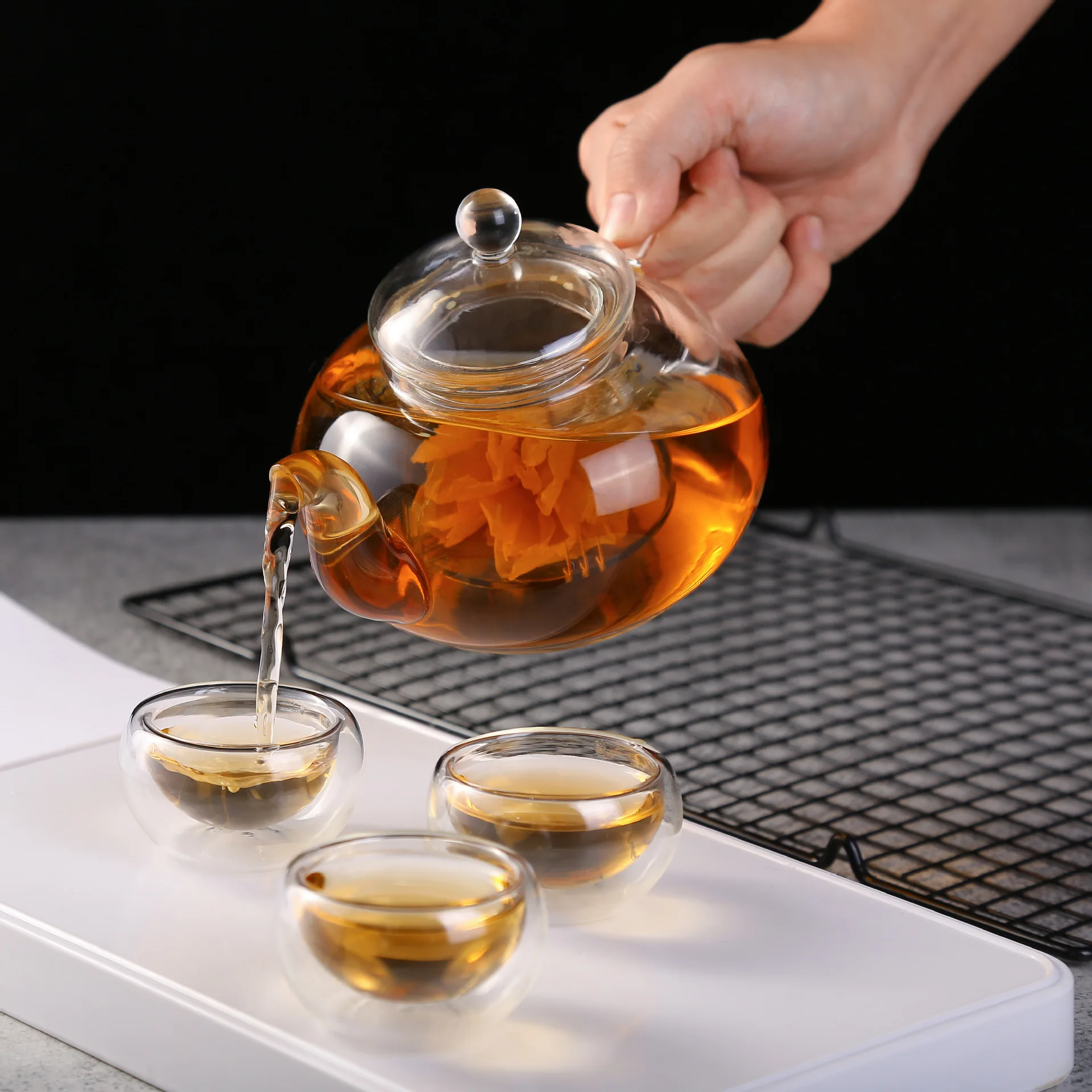 

1PC Chinese Kungfu Teapot Flower Teapot Green Red Tea Pot Fruit Tea Pot 600ml 800ml with Filter